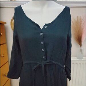 Old Navy Drawstring Prairie Midi Dress in Deep Green/Emerald